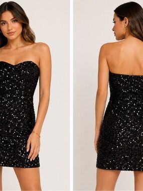 Black Sequin Strapless Mini Dress